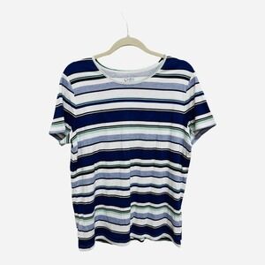 Croft & Barrow Blue Green Striped 100% Cotton Classic Shirt Size XL